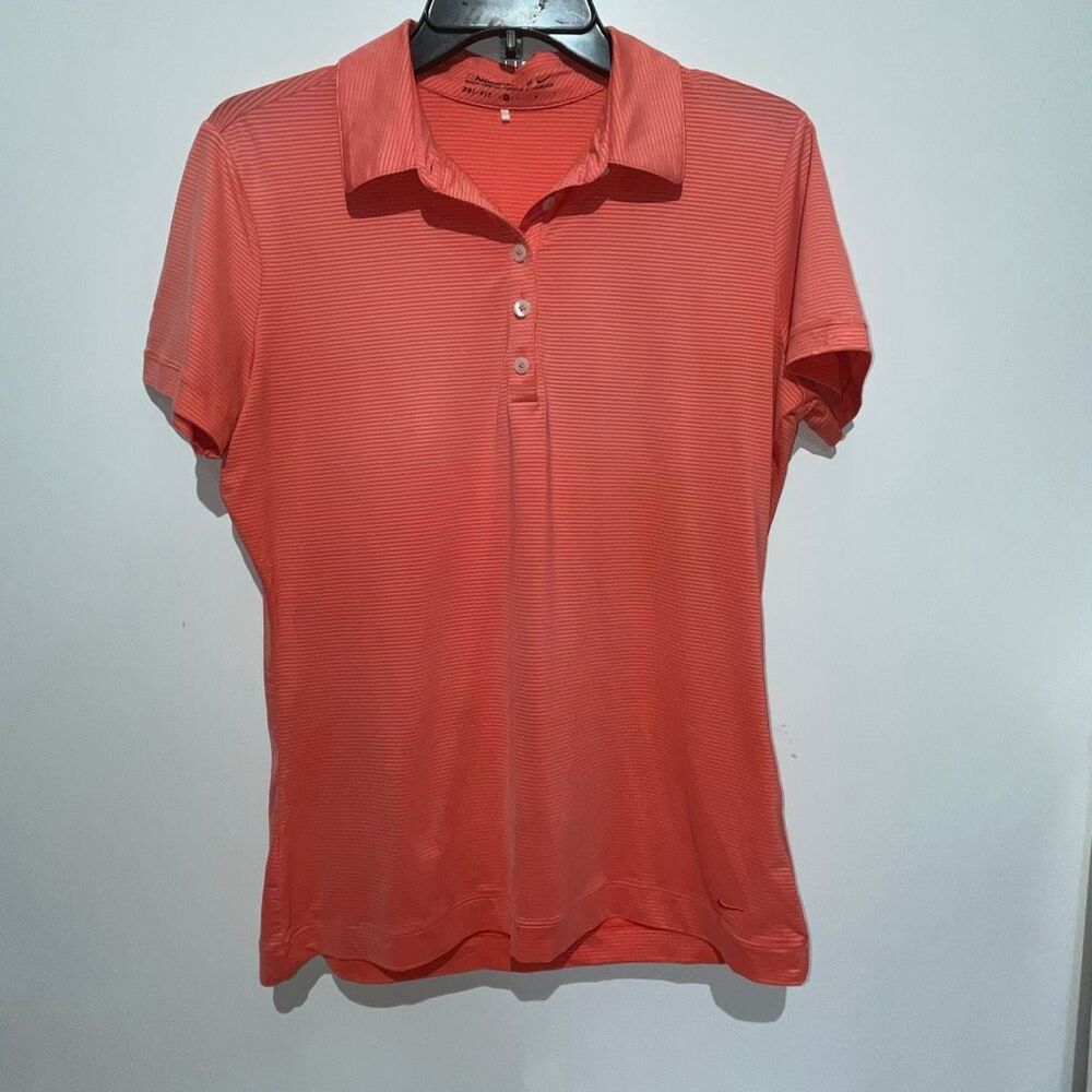 Nike Women's Orange Golf Dri-Fit Striped Short Sleeve Polo Shirt Size Medium